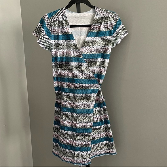 Pact Organic Cotton Tulip Wrap Dress Striped Printed Size Small - Picture 1 of 3